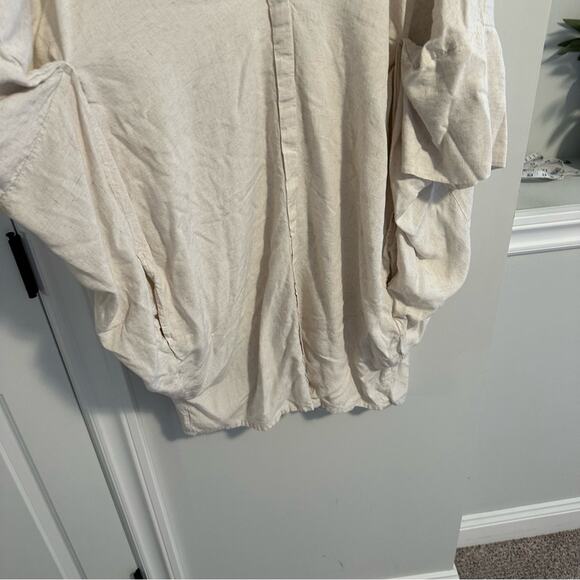 Myrah Penaloza Tan Cream Linen Blend Button Front Mini Dress M/L - Picture 7 of 12
